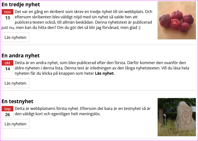 Nyhetspuffar på starsidan